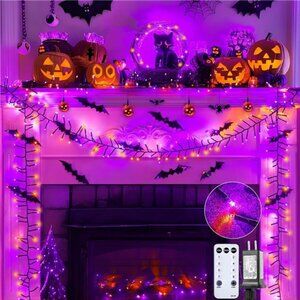 Halloween String Lights Outdoor Cluster Lights - 500 LED 25 Ft Orange Purple